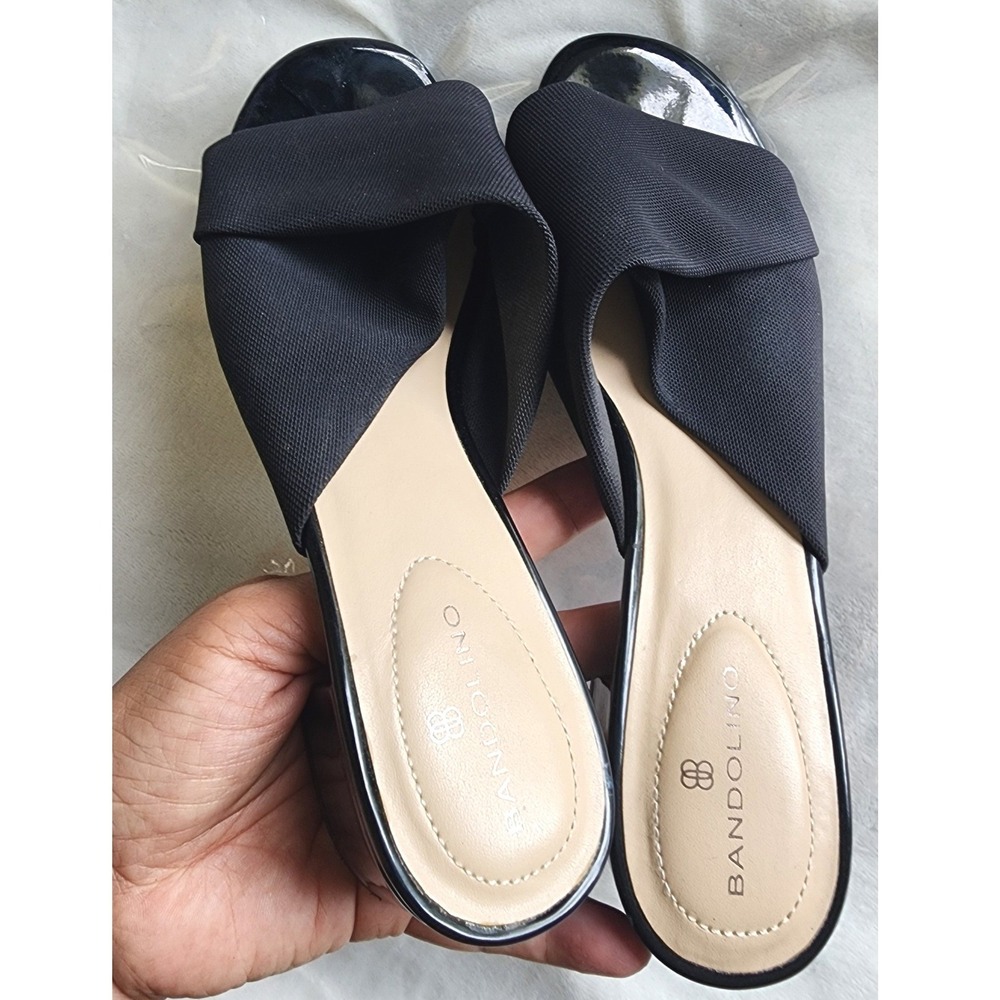 Bandolino Womens Black Twist Strap Slide Sandals‎ Low Block Heel Mules Size 7.5M